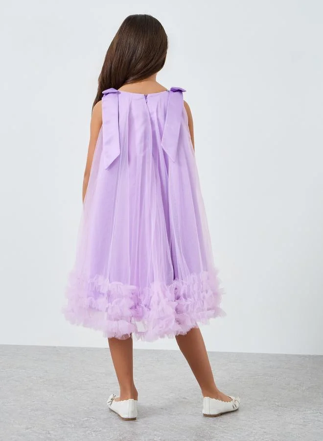 Take Two  Girls Bow Tie Ruffle Hem Mesh Party Dress for Women | Best Price UAE